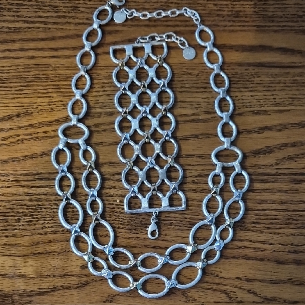STELLA&DOT Silver-Tone Multi-Strand Link Necklace and Bracelet Set
